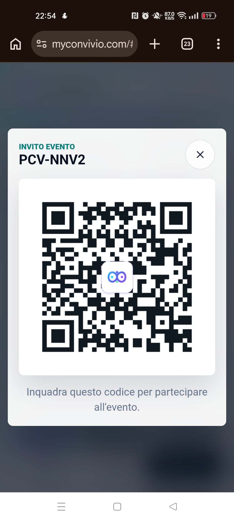 Codice QR myConvivio ingrandito per invitare gli ospiti