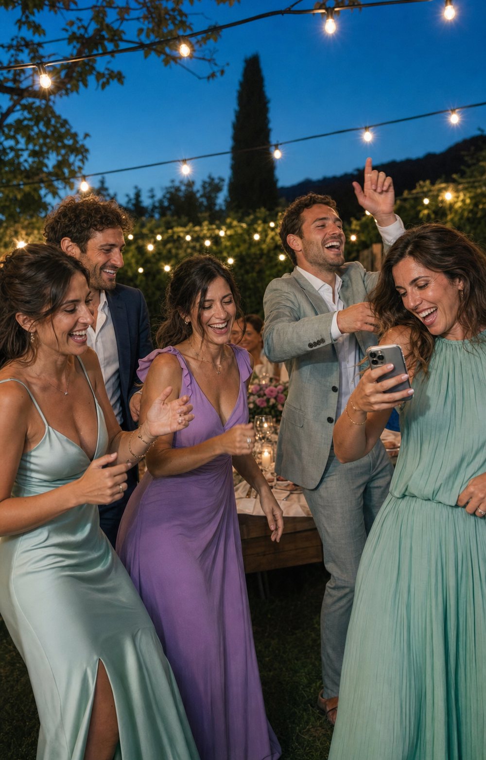 Amici che festeggiano insieme durante un evento serale